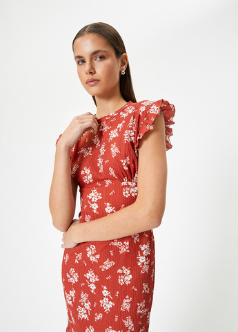 Терракотовое кэжуал платье KOTON с цветочным принтом