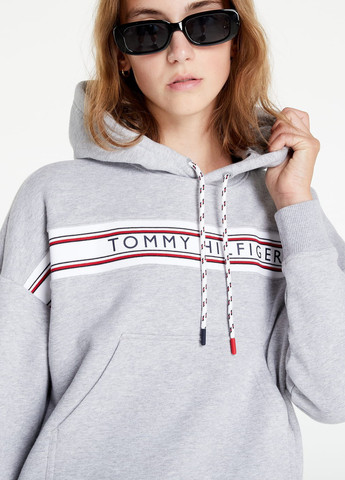 Худи Tommy Hilfiger логотипы светло-серые кэжуалы трикотаж, хлопок