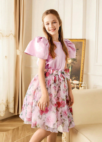 Светло-розовый летний костюм (блуза, юбка) SHEIN