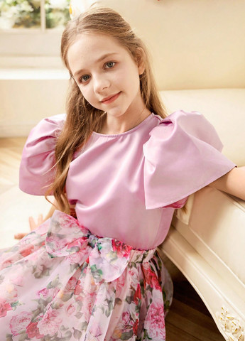 Светло-розовый летний костюм (блуза, юбка) SHEIN