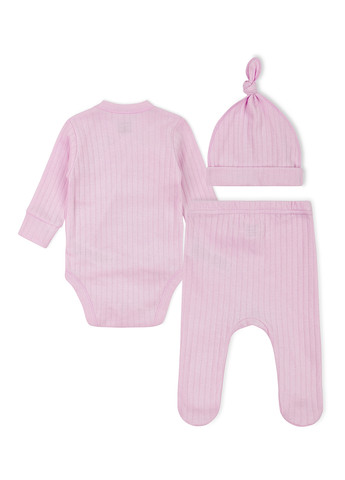 Рожевий демісезонний комплект (боді, повзунки, шапка) KRAKO