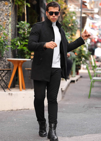 Черное демисезонное Пальто однобортное Trend Collection