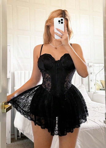 Черное домашнее, откровенный платье SHEIN однотонное