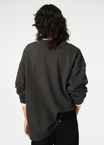 Свитшот H&M - Свободный крой надпись темно-серый кэжуал хлопок, трикотаж - (292711434)
