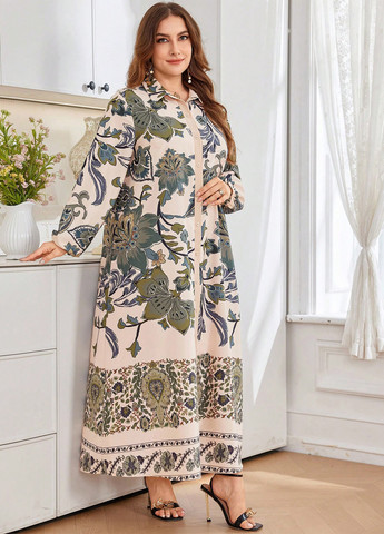 Бежева кежуал сукня сукня-сорочка SHEIN з малюнком
