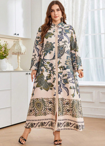 Бежева кежуал сукня сукня-сорочка SHEIN з малюнком