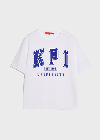 Біла літня футболка оверсайз kpi KASTA design На фото розмір Xs (Ольга - Р-175, Ог - 87, От-61, Об-91)