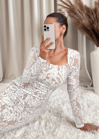 Белое кэжуал платье футляр SHEIN однотонное