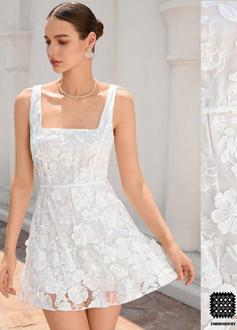 Белое праздничный, кэжуал платье клеш SHEIN однотонное