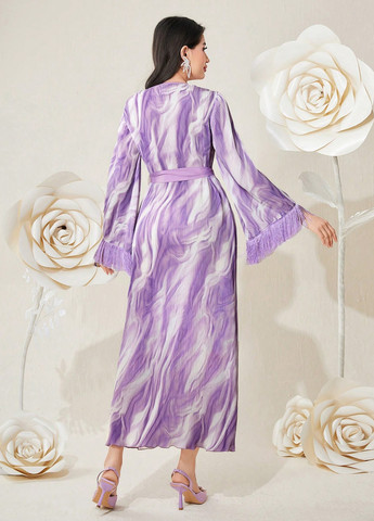 Сиреневое кэжуал платье а-силуэт SHEIN тай-дай