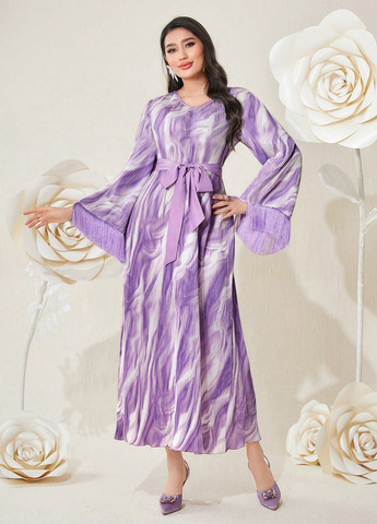 Сиреневое кэжуал платье а-силуэт SHEIN тай-дай