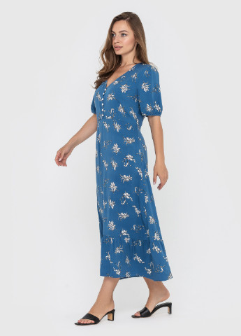 Синя кежуал сукня міді дзвін, кльош BeART з квітковим принтом