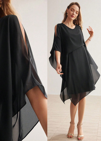 Чорна кежуал сукня а-силует, оверсайз SHEIN однотонна