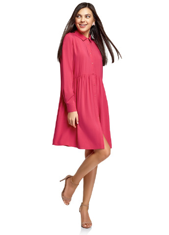 Розовое кэжуал платье клеш Oodji однотонное