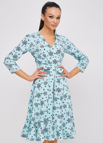 Светло-бирюзовое кэжуал платье ST-Seventeen с цветочным принтом