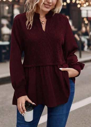 Бордова блуза з баскою SHEIN
