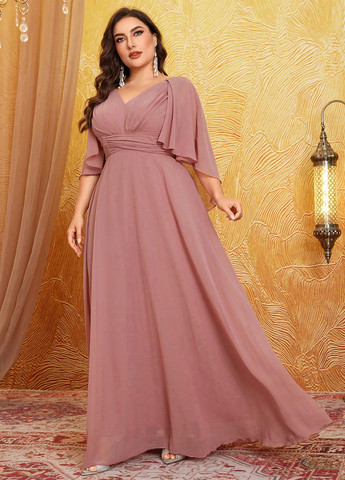 Розово-коричневое вечернее платье платье-кейп, в стиле ампир SHEIN однотонное