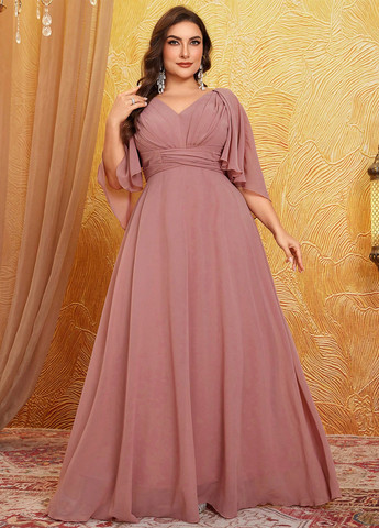 Розово-коричневое вечернее платье платье-кейп, в стиле ампир SHEIN однотонное