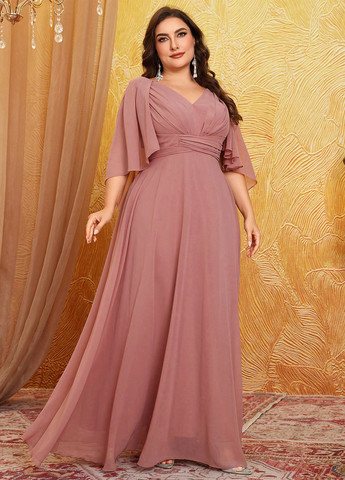 Розово-коричневое вечернее платье платье-кейп, в стиле ампир SHEIN однотонное