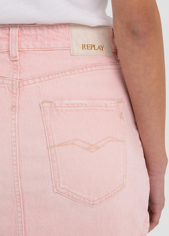 Розовая джинсовая однотонная юбка Replay а-силуэта (трапеция)
