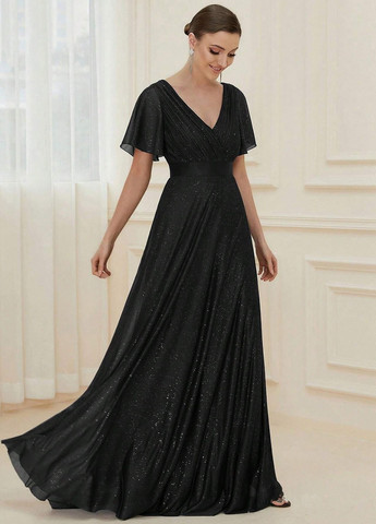 Черное вечернее платье клеш SHEIN однотонное