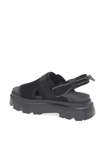 Черные босоножки UGG на липучке на тракторной подошве, с тиснением, с логотипом