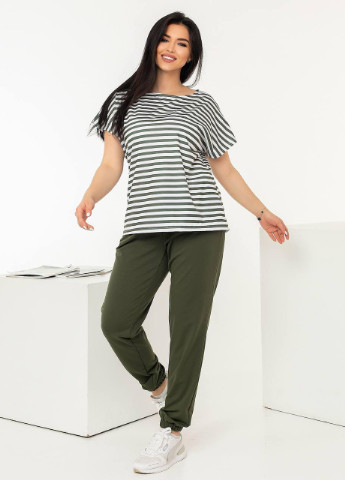 Женский костюм футболка в полоску и штаны цвет хаки р.48/50 362666 New Trend (256454105)