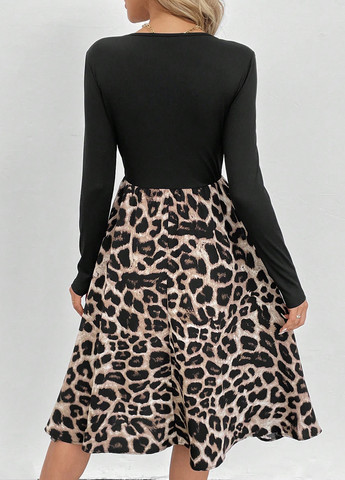 Комбинированное кэжуал платье клеш SHEIN леопардовый