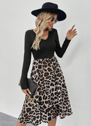 Комбинированное кэжуал платье клеш SHEIN леопардовый