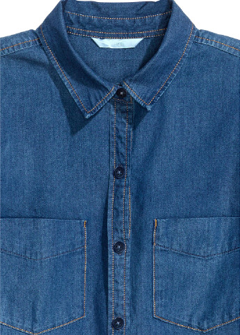 Темно-синяя классическая рубашка однотонная H&M с длинным рукавом