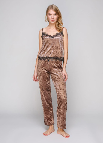 Светло-коричневая всесезон пижама (топ, брюки) топ + брюки Serenade