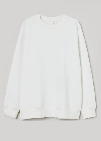 Свитшот H&M - Свободный крой однотонный белый кэжуал хлопок, трикотаж - (292304911)