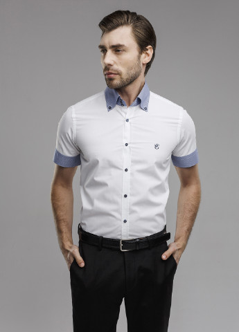 Белая классическая рубашка однотонная Franttini с коротким рукавом