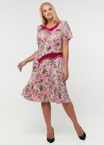 Розовое кэжуал платье клеш A'll Posa с цветочным принтом