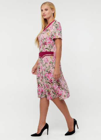 Розовое кэжуал платье клеш A'll Posa с цветочным принтом