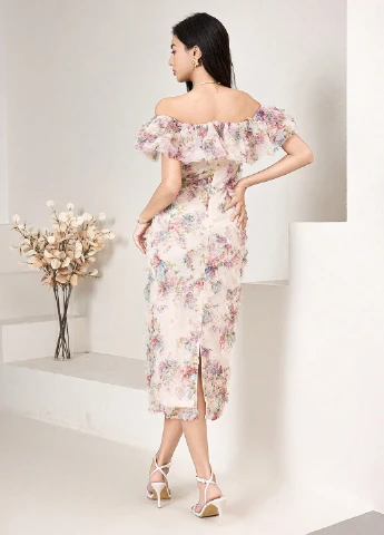Світло-рожева святковий, вечірня сукня силуетна SHEIN з квітковим принтом
