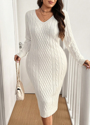 Кремова святковий, кежуал сукня сукня светр, футляр, з відкритою спиною SHEIN однотонна