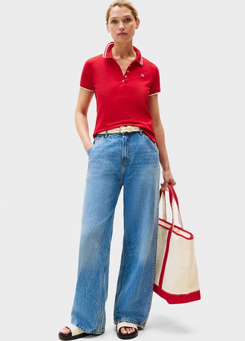 Красная женская футболка-поло Tommy Hilfiger однотонная