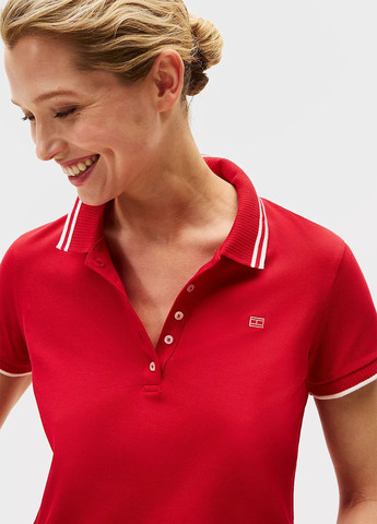 Красная женская футболка-поло Tommy Hilfiger однотонная
