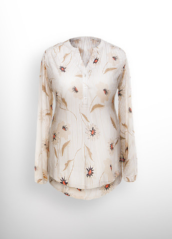 Светло-бежевая демисезонная блуза с цветочным принтом в60 Luxik