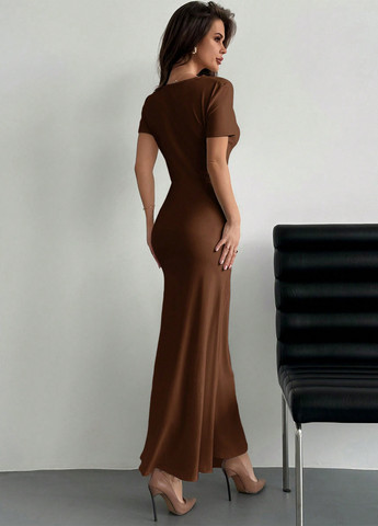 Коричневое кэжуал платье а-силуэт SHEIN однотонное