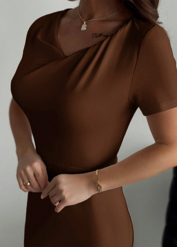 Коричневое кэжуал платье а-силуэт SHEIN однотонное