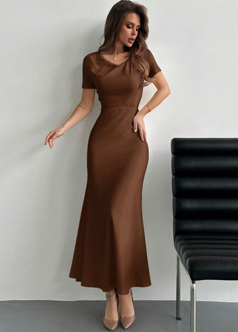 Коричневое кэжуал платье а-силуэт SHEIN однотонное