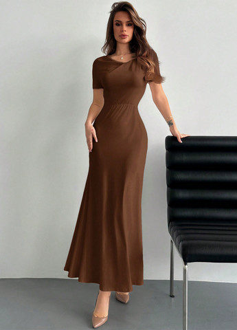 Коричневое кэжуал платье а-силуэт SHEIN однотонное