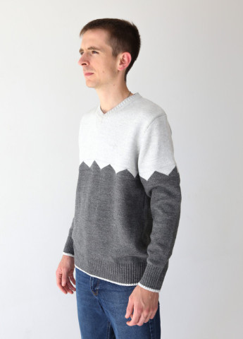 Сірий зимовий светр чоловічий сірий з темно-сірим з v-подібним вирізом Reymo Прямой