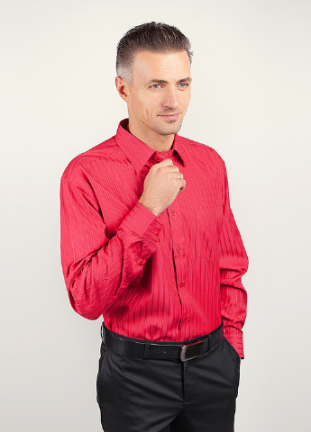 Коралловая кэжуал рубашка в полоску Framzoni с длинным рукавом
