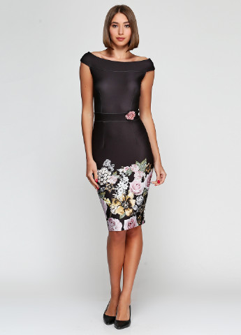 Чорна коктейльна плаття, сукня футляр Rinascimento з квітковим принтом