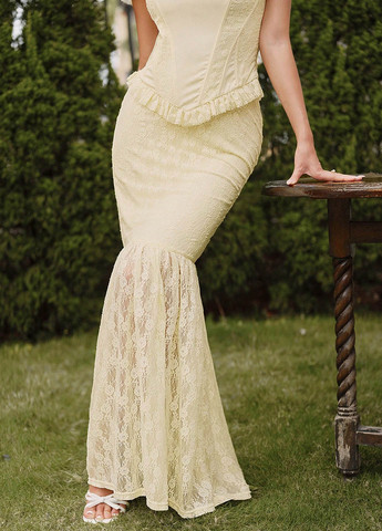 Кремовая коктейльный, вечерний однотонная юбка SHEIN годе