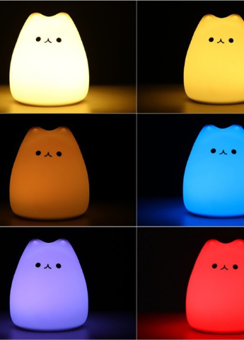Маленький ночник от батареек Улыбающийся Котик, 10 см, 7 цветов свечения No Brand (252821785)
