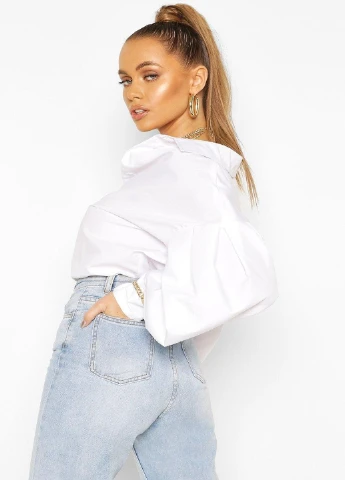 Белая кэжуал рубашка однотонная Boohoo